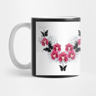 Black orchids and butterflies (with shadows) Mug